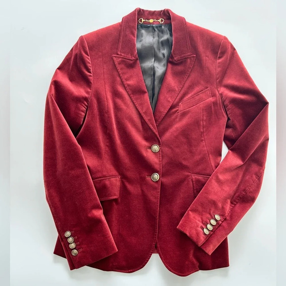 Gucci Women’s MaroonVelvet Two-Button Long Sleeve Blazer, Size 44
